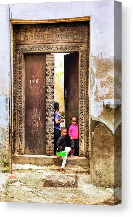 10-15 Years Canvas Print featuring the photograph African Kids Playing in Stonetown Zanzibar 3609 Street Photography Tanzania Africa by Neptune - Amyn Nasser Photographer