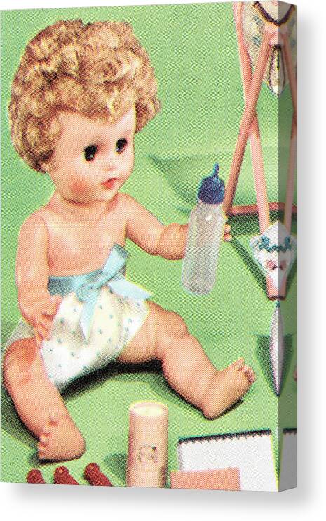 Bottle Canvas Print featuring the drawing Baby doll #1 by CSA Images