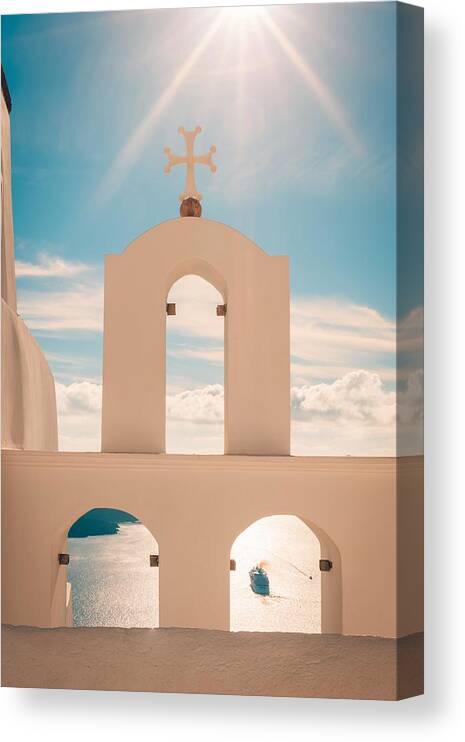 Sea Canvas Print featuring the photograph Beautiful View Of Typical Santorini #1 by Levente Bodo