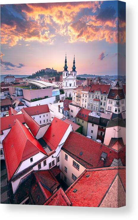 Landscape Canvas Print featuring the photograph Brno, Czech Republic. Aerial Cityscape #1 by Rudi1976