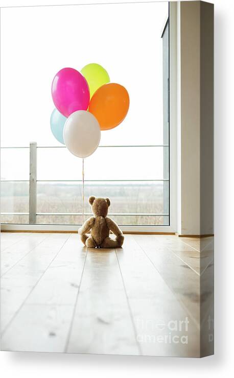 Apartment Canvas Print featuring the photograph Bunch Of Balloons And Teddy Bear #1 by Westend61