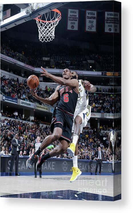 Cristiano Felicio Canvas Print featuring the photograph Chicago Bulls V Indiana Pacers #1 by Ron Hoskins