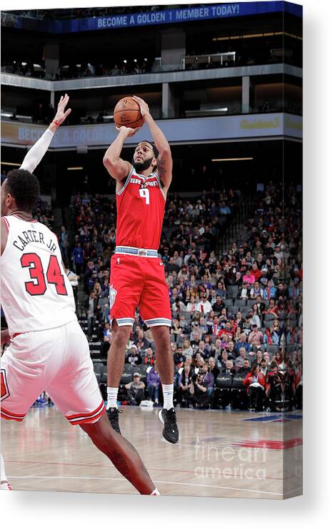 Cory Joseph Canvas Print featuring the photograph Chicago Bulls V Sacramento Kings #1 by Rocky Widner