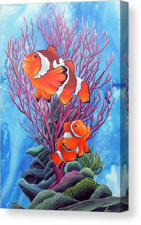 Ocean Canvas Print featuring the painting Clowns #1 by William Love