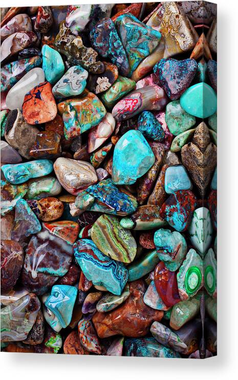 Gemstone Canvas Print featuring the photograph Colored Polished Stones #1 by Garry Gay