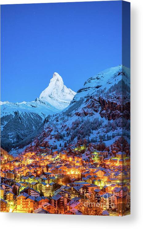 Scenics Canvas Print featuring the photograph Early Morning Landscape View On Zermatt #1 by Suttipong Sutiratanachai