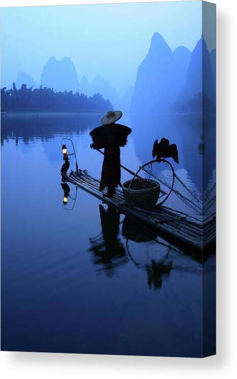 Yangshuo Canvas Print featuring the photograph Fishermen Fishing #1 by Bihaibo