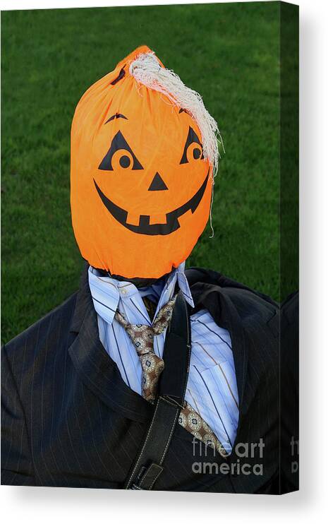 Halloween; Handsome Canvas Print featuring the photograph Handsome Pumpkin Head by Ann Horn