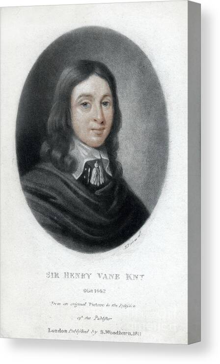 Engraving Canvas Print featuring the drawing Henry Vane The Younger, Statesman #1 by Print Collector