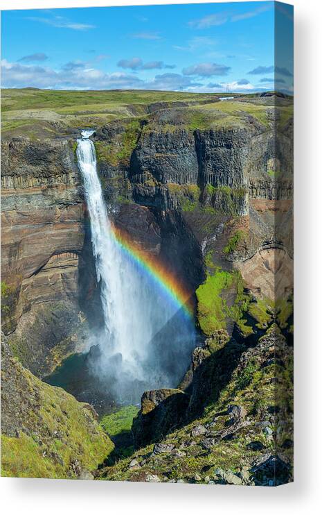Estock Canvas Print featuring the digital art Iceland, South Iceland, Suwurland, Haifoss Waterfall At Fossa River #1 by Sebastian Wasek