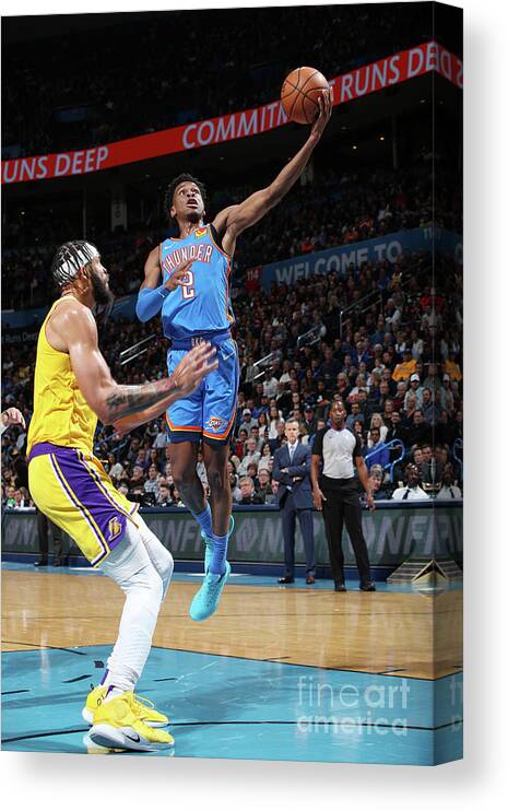 Shai Gilgeous-alexander Canvas Print featuring the photograph Los Angeles Lakers Vs Oklahoma City by Zach Beeker