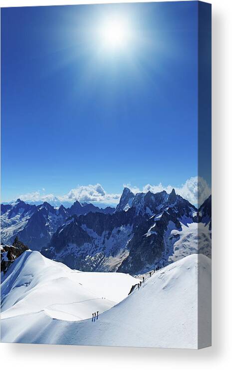 Recreational Pursuit Canvas Print featuring the photograph Mountain Climbers In The Mont Blanc Area #1 by Mammuth