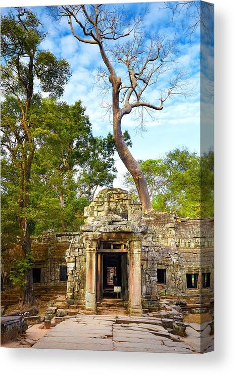 Scenic Canvas Print featuring the photograph Ruins Of Ta Prohm Temple, Angkor #1 by Jan Wlodarczyk