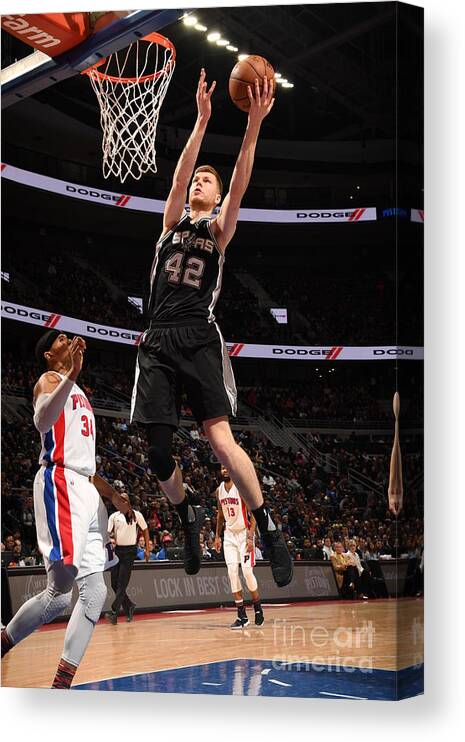 Davis Bertans Canvas Print featuring the photograph San Antonio Spurs V Detroit Pistons #1 by Chris Schwegler