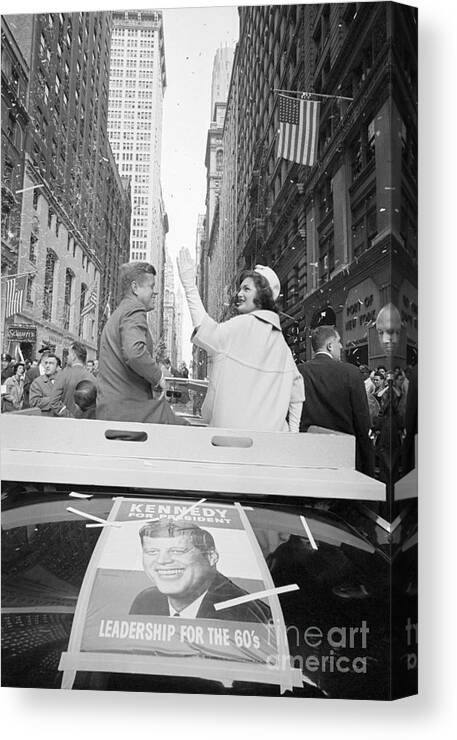Democracy Canvas Print featuring the photograph Senator John Kennedy And Jackie Kennedy #1 by Bettmann