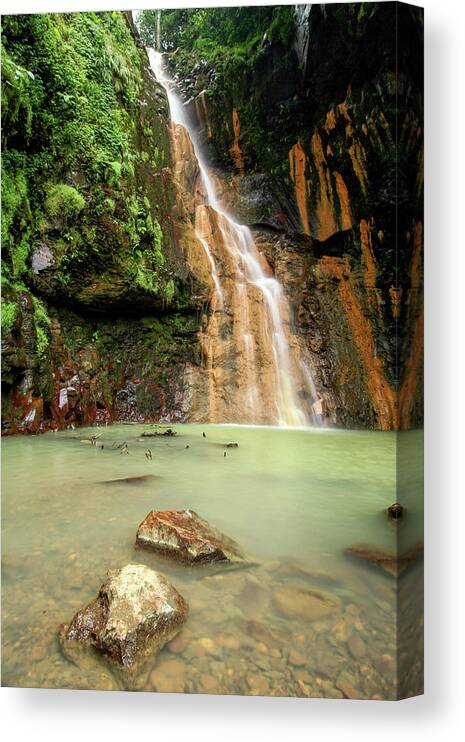 Green Canvas Print featuring the photograph Waterfall #3 by Irman Andriana