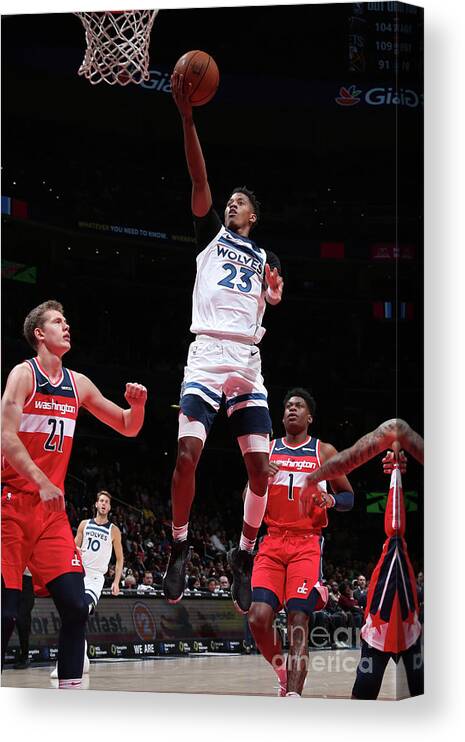 Nba Pro Basketball Canvas Print featuring the photograph Minnesota Timberwolves V Washington by Ned Dishman
