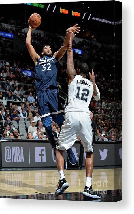 Karl-anthony Towns Canvas Print featuring the photograph Minnesota Timberwolves V San Antonio by Mark Sobhani