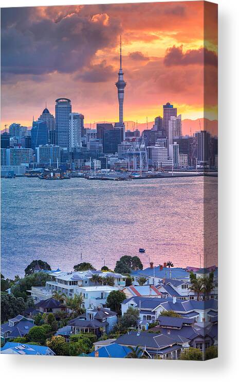 Landscape Canvas Print featuring the photograph Auckland. Cityscape Image Of Auckland #12 by Rudi1976