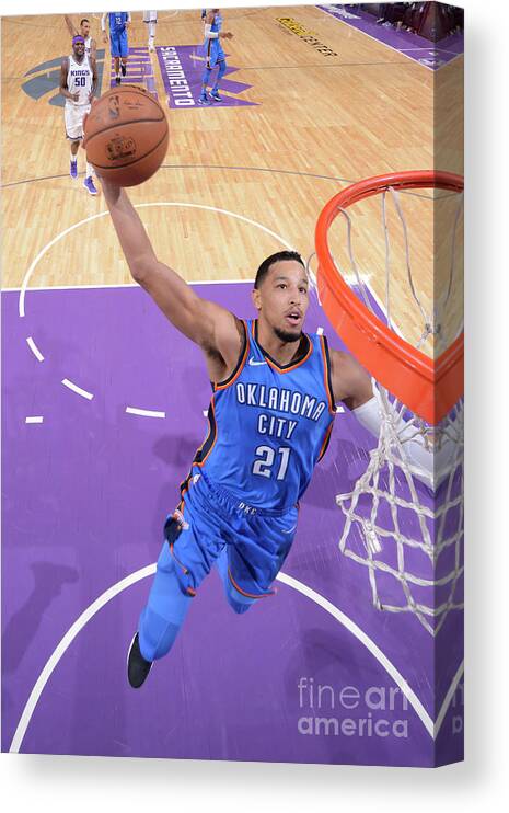 Andre Roberson Canvas Print featuring the photograph Oklahoma City Thunder V Sacramento Kings by Rocky Widner