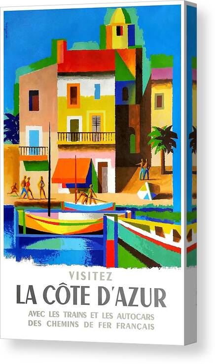 1963 Cote d'Azur French Riviera Vintage World Travel Poster Canvas