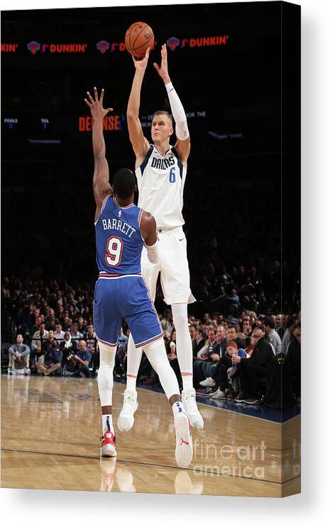 Kristaps Porzingis Canvas Print featuring the photograph Dallas Mavericks V New York Knicks by Nathaniel S. Butler