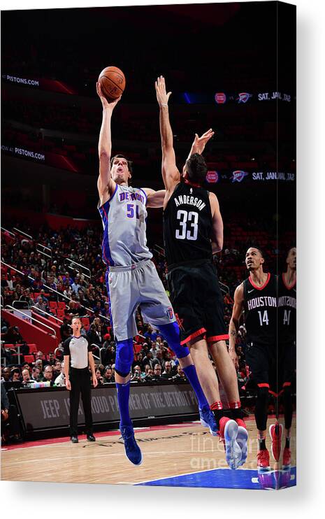 Boban Marjanovic Canvas Print featuring the photograph Houston Rockets V Detroit Pistons by Chris Schwegler