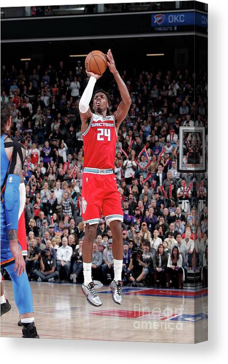 Buddy Hield Canvas Print featuring the photograph Oklahoma City Thunder V Sacramento Kings #2 by Rocky Widner