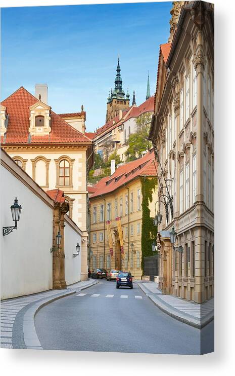 Cityscape Canvas Print featuring the photograph The Street To The Hradcany Castle #2 by Jan Wlodarczyk