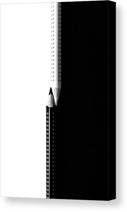 Pencil Canvas Print featuring the photograph Two drawing pencils on a black and white surface. #2 by Michalakis Ppalis