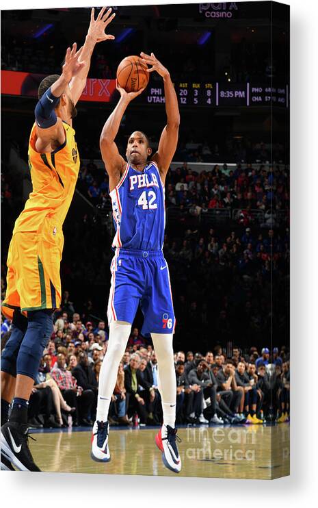 Nba Pro Basketball Canvas Print featuring the photograph Utah Jazz V Philadelphia 76ers by Jesse D. Garrabrant