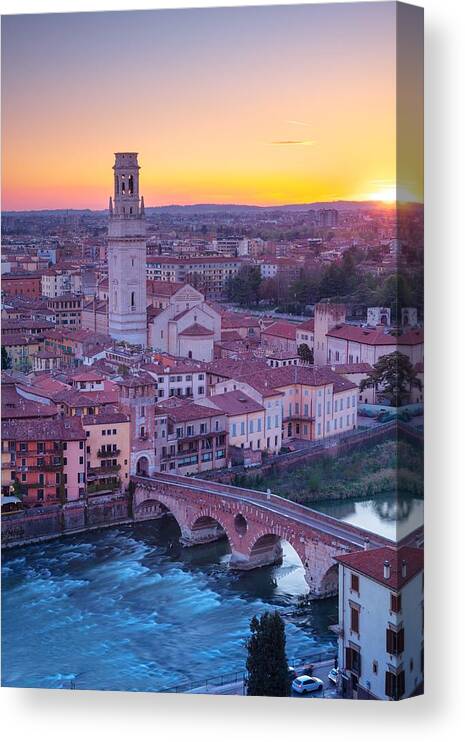Landscape Canvas Print featuring the photograph Verona, Italy. Aerial Cityscape Image #2 by Rudi1976