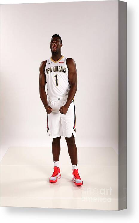 Zion Williamson Canvas Print featuring the photograph 2019-20 New Orleans Pelicans Media Day by Layne Murdoch Jr.