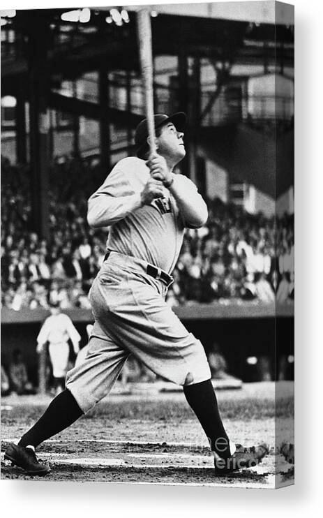 People Canvas Print featuring the photograph Babe Ruth At Bat #3 by Bettmann