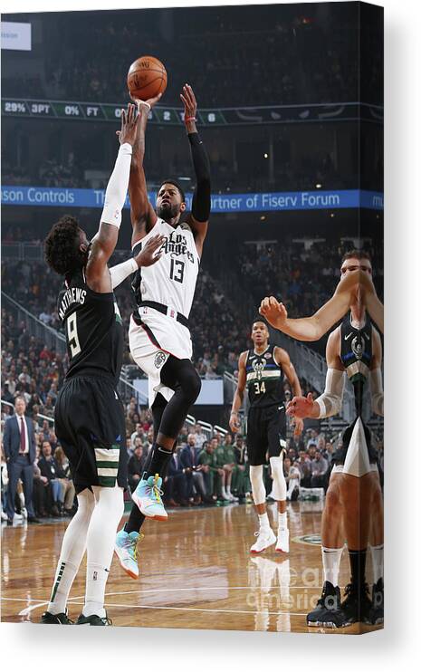 Paul George Canvas Print featuring the photograph La Clippers V Milwaukee Bucks by Gary Dineen