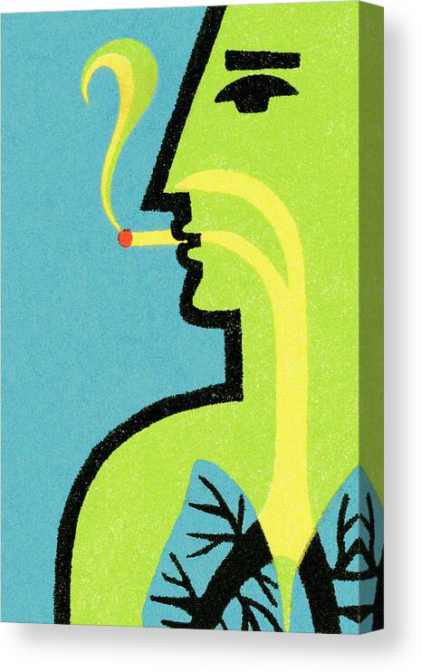 Addiction Canvas Print featuring the drawing Man smoking by CSA Images