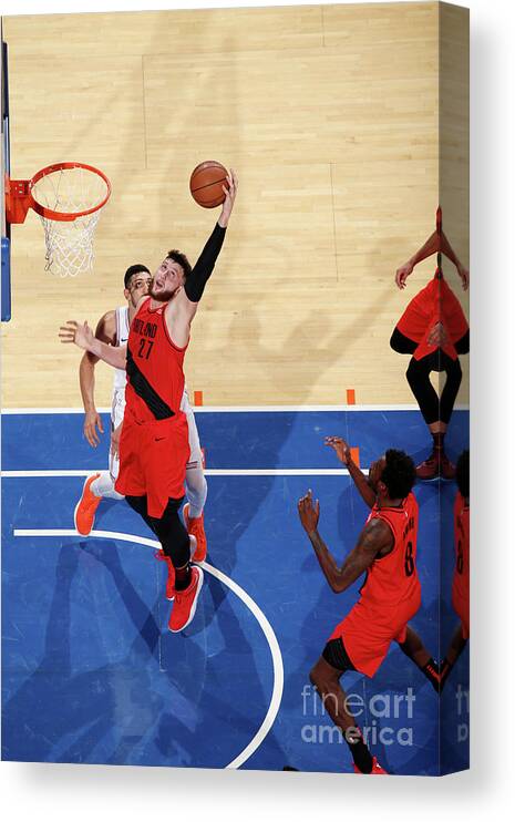 Jusuf Nurkic Canvas Print featuring the photograph Portland Trail Blazers V New York Knicks by Nathaniel S. Butler