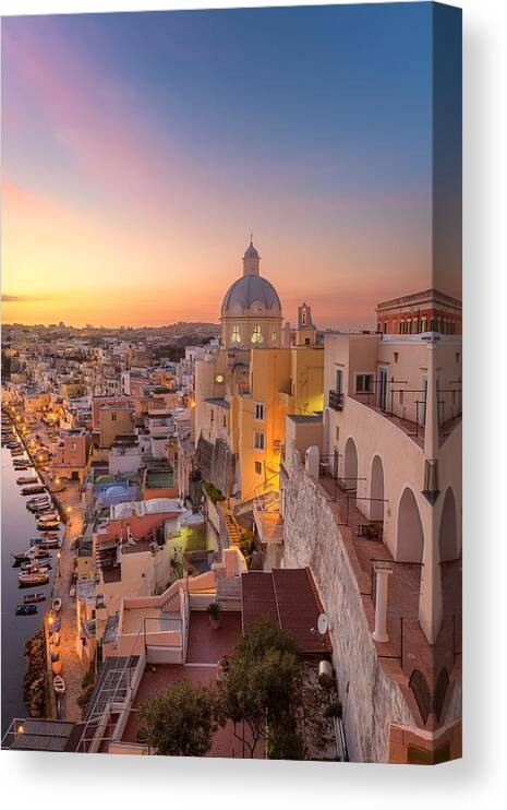 Sea Canvas Print featuring the photograph Procida, Italy Old Town Skyline #3 by Sean Pavone