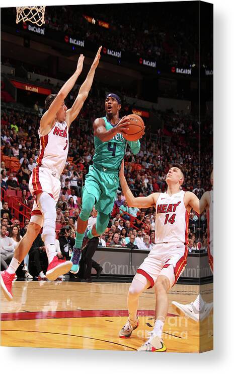 Nba Pro Basketball Canvas Print featuring the photograph Charlotte Hornets V Miami Heat by Issac Baldizon