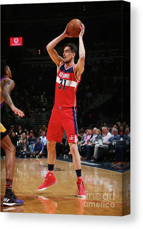 Tomas Satoransky Canvas Print featuring the photograph Los Angeles Lakers V Washington Wizards by Ned Dishman
