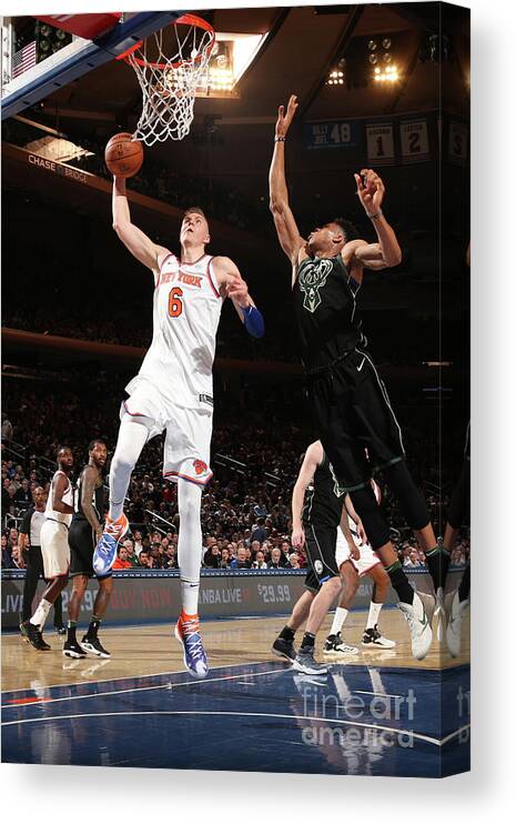 Nba Pro Basketball Canvas Print featuring the photograph Milwaukee Bucks V New York Knicks by Ned Dishman