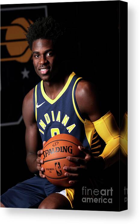 Aaron Holiday Canvas Print featuring the photograph 2018-19 Indiana Pacers Media Day by Ron Hoskins