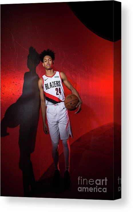 Anfernee Simons Canvas Print featuring the photograph 2018-2019 Portland Trail Blazers Media by Sam Forencich