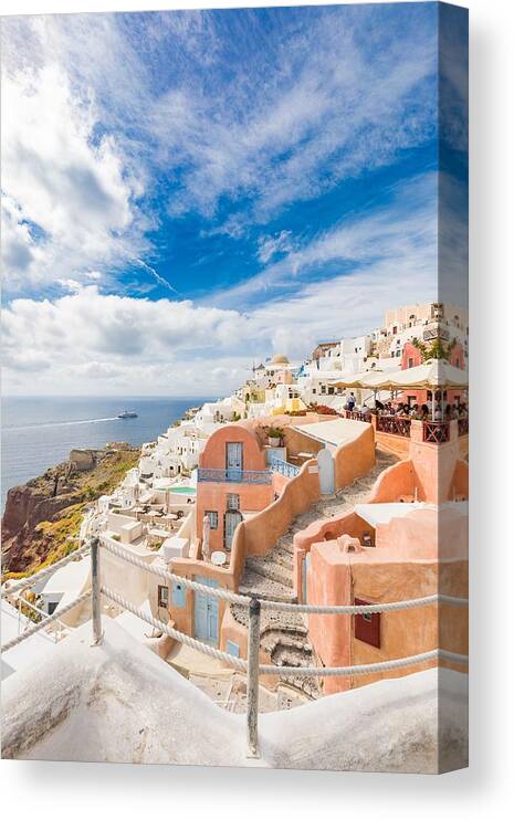 Landscape Canvas Print featuring the photograph View Of Oia The Most Beautiful Village #6 by Levente Bodo