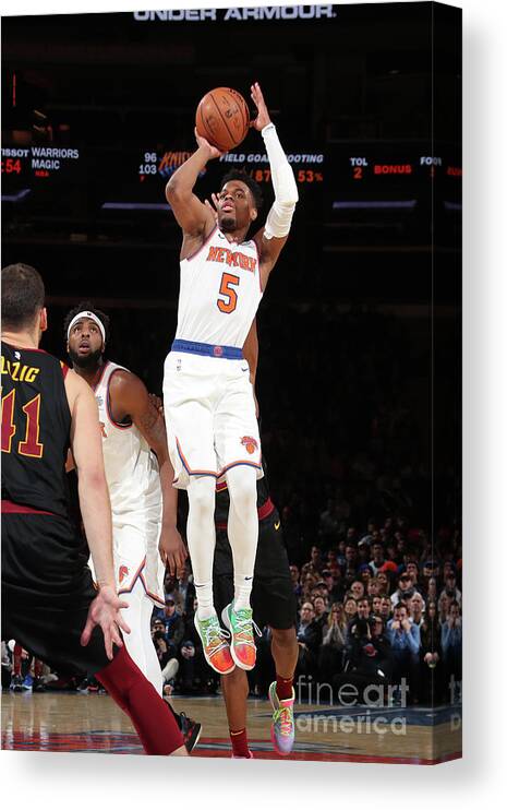 Dennis Smith Jr Canvas Print featuring the photograph Cleveland Cavaliers V New York Knicks by Nathaniel S. Butler