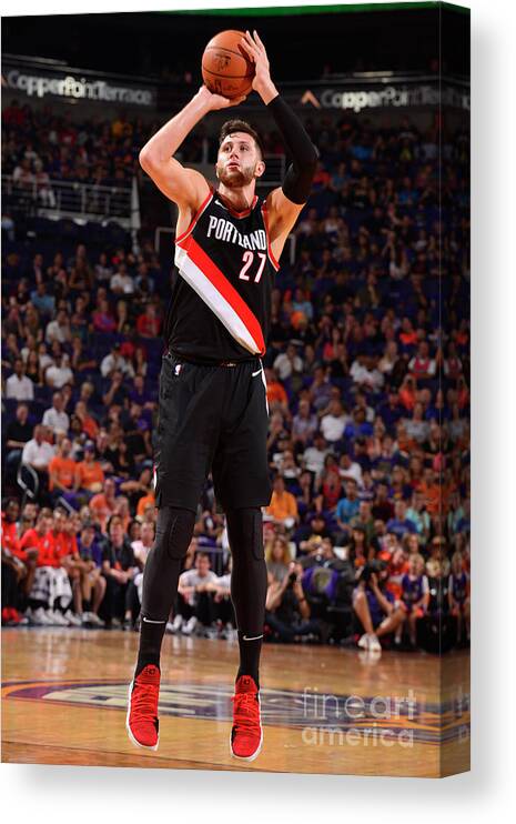 Jusuf Nurkic Canvas Print featuring the photograph Portland Trail Blazers V Phoenix Suns by Barry Gossage