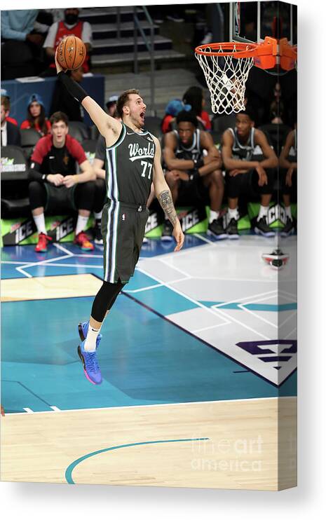 Luka Doncic Canvas Print featuring the photograph 2019 Mtn Dew Ice Rising Stars by Kent Smith
