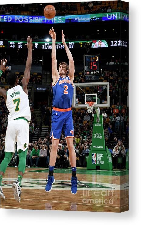 Luke Kornet Canvas Print featuring the photograph New York Knicks V Boston Celtics by Brian Babineau