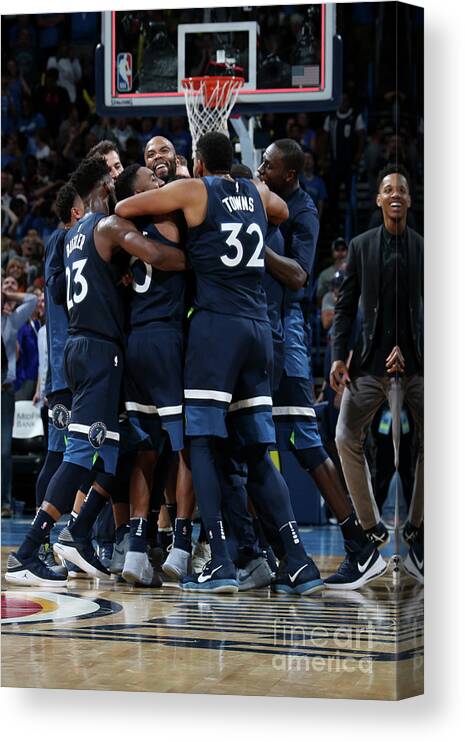 Minnesota Timberwolves Players Karl-anthony Towns Canvas Print featuring the photograph Minnesota Timberwolves V Oklahoma City by Layne Murdoch