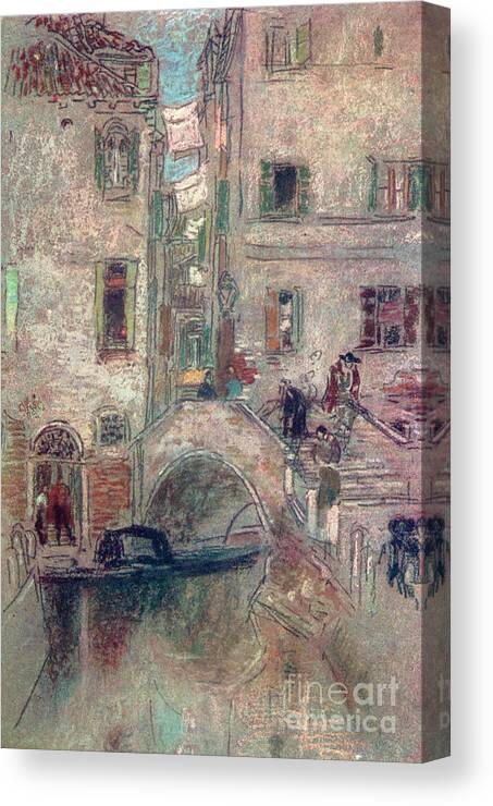 Etching Canvas Print featuring the drawing A Bye Canal, Venice, 19th Century by Print Collector